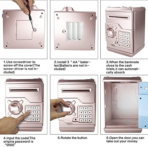 HUSAN rose gold electronic savings bank packaging box showing side specifications