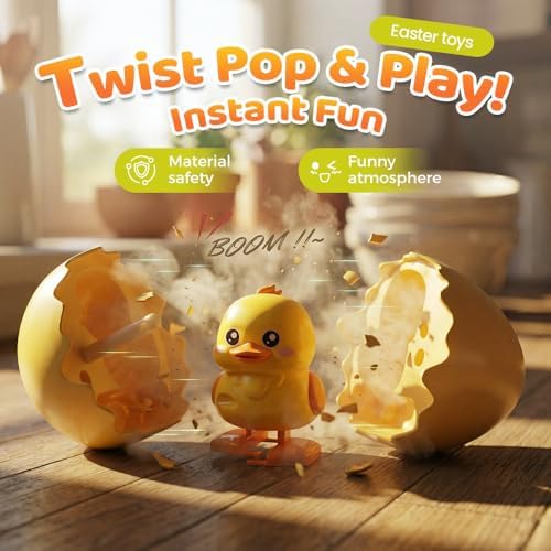 Hulezt clockwork hatching egg toy with the outer ABS shell popped open revealing the hidden walking duck character