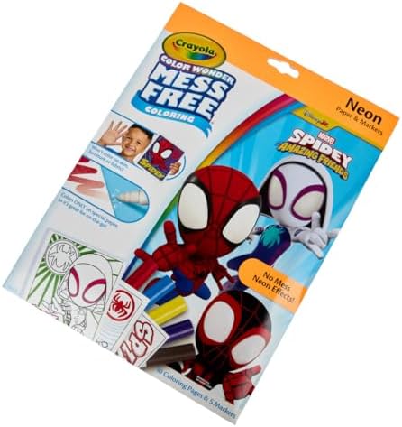 Close-up of the Spidey character sheets included in the kids travel friendly drawing set.