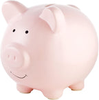 Pearhead Large Ceramic Piggy Bank in light pink showing front view for premium baby nursery room decor