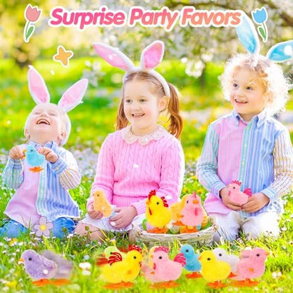 SevenQ jumping plush chicks hopping on a flat surface showing the sturdy orange plastic feet