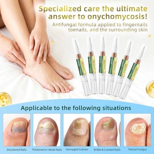 Fungal nail solution brush applicator for treating yellow and thick toenails.