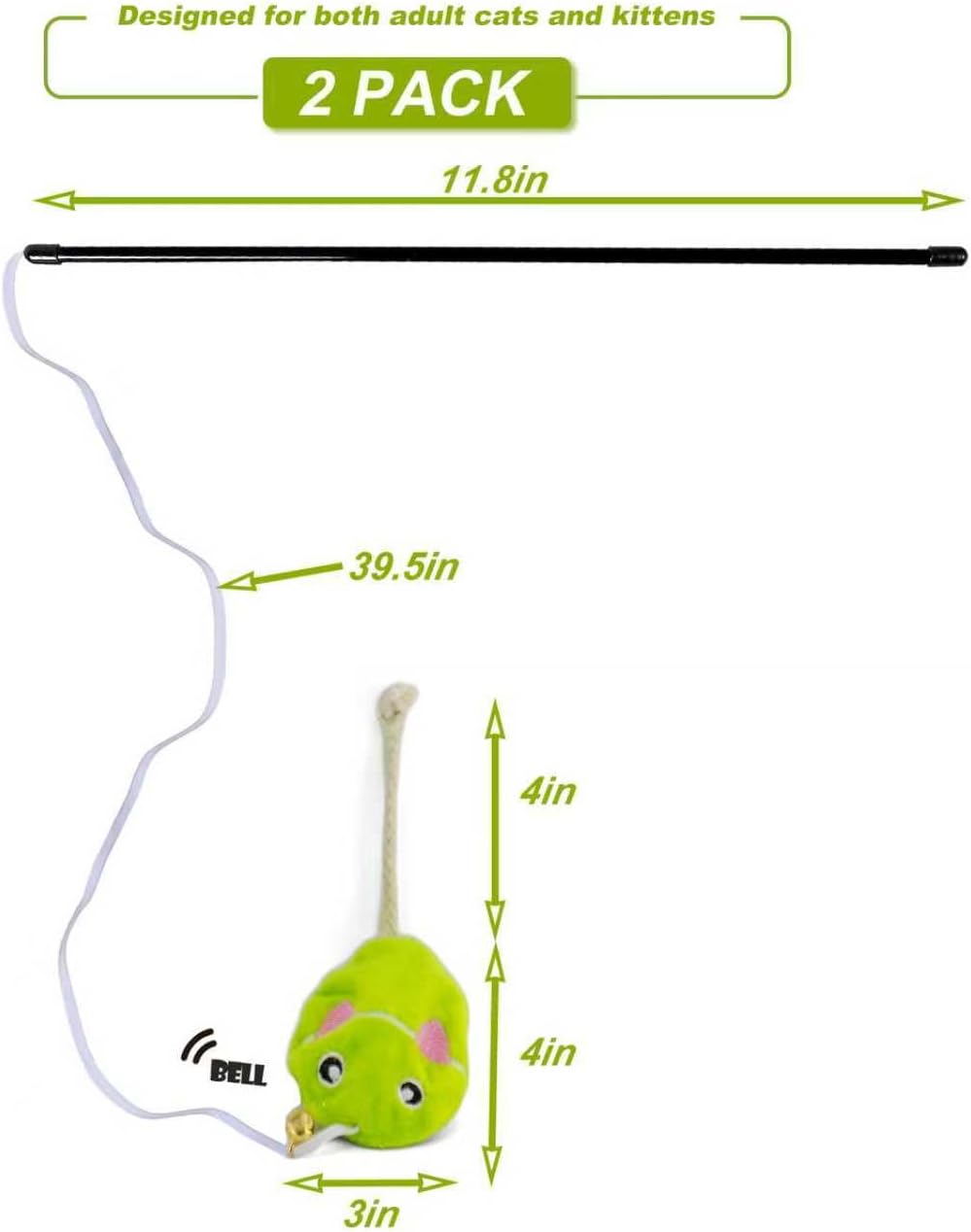URMYONLY premium cat toy pack of two wands for kitten exercise and mental stimulation.