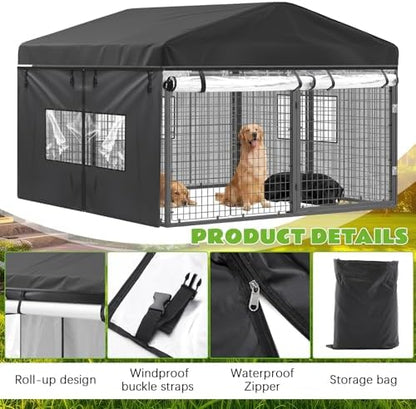 Black outdoor dog shelter canopy with zippered roll up side panels