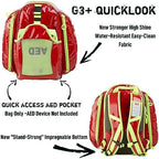 Side view of Statpacks AED medical bag showing quick access pockets and high-visibility trim.