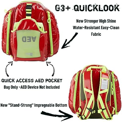 Side view of Statpacks AED medical bag showing quick access pockets and high-visibility trim.