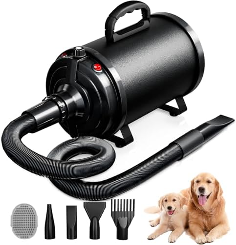 Blanlody pet grooming dryer showing adjustable speed control knob
