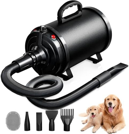 Blanlody pet grooming dryer showing adjustable speed control knob