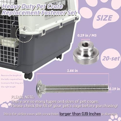 Twenty piece kit of metal kennel hardware replacements spread out on a clean surface.