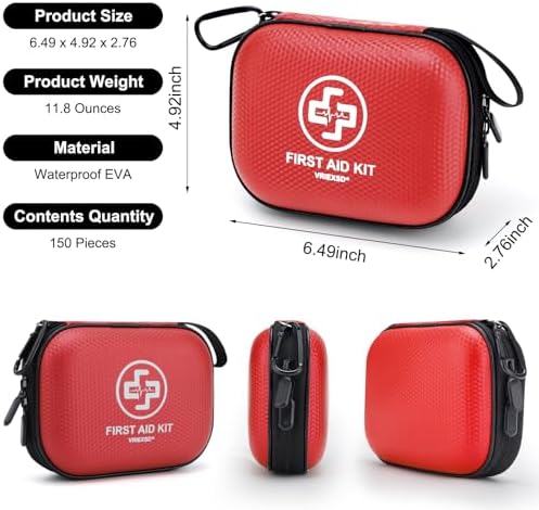 Open Vriexsd 150 piece medical kit showing organized internal supplies