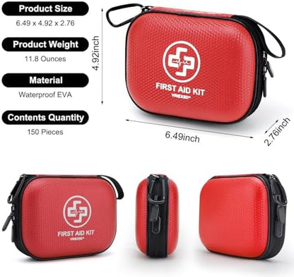Open Vriexsd 150 piece medical kit showing organized internal supplies