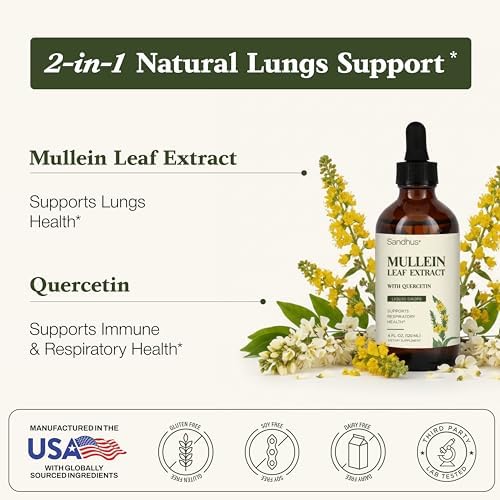 Sandhu's Mullein Leaf Extract with Quercetin supplement facts panel closeup