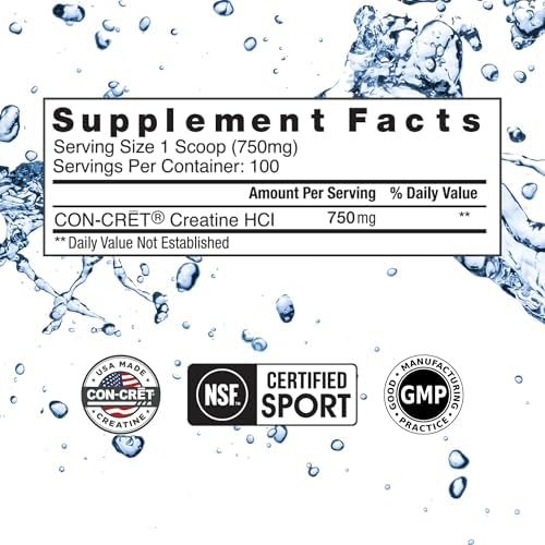 Con-Cret Creatine HCl Powder nutritional facts and ingredient label