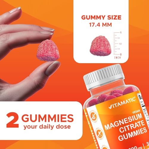 Close up view of pectin based raspberry flavored magnesium gummies for muscle relaxation and energy