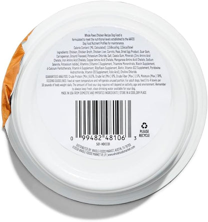 Whole Paws chicken dog food label detailing grain-free ingredients