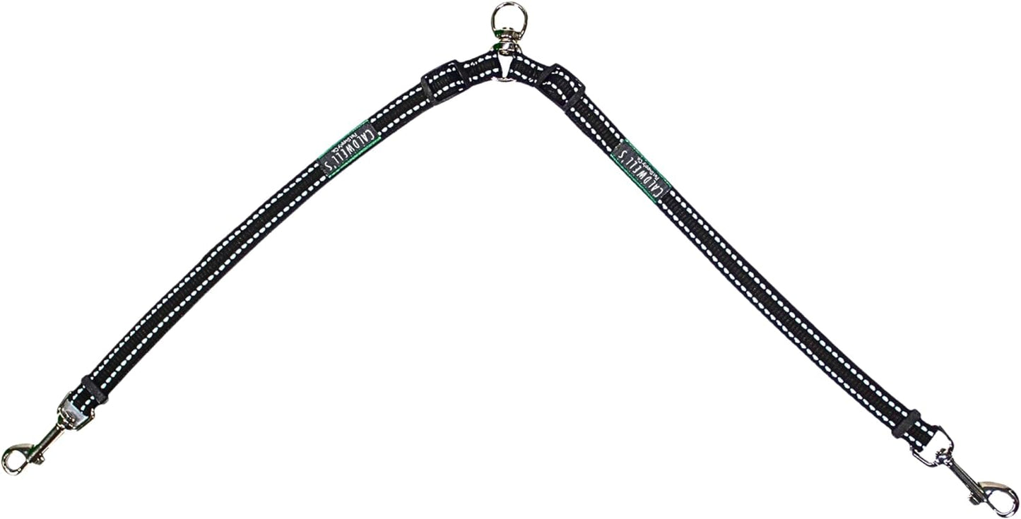 Caldwell's Pet Supply Co. black reflective twin dog splitter accessory package view.