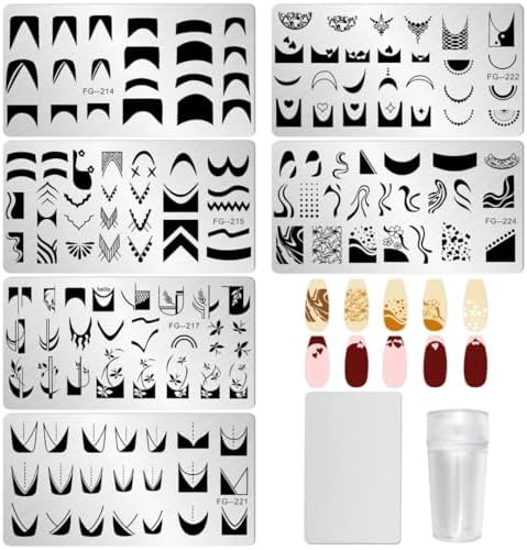 AddFavor 6 piece nail stamper kit with plates and silicone tool