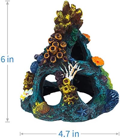 Uniclife colorful artificial coral mountain rock shelter placed inside a freshwater aquarium setup.