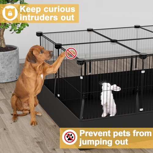 Tresbro Guinea Pig Cage with Top Cover & 12 Panels, Triple Fixing Measures Small Animal Playpen with Waterproof PVC Liner & One-Motion Hooks, 48 x 24 x 16 C&C Grids Cage for Bunny, Hedgehog, Hamster - Image 8