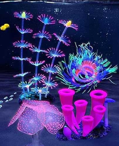 ZtohPyo artificial aquarium plants glowing under blue LED lighting setup