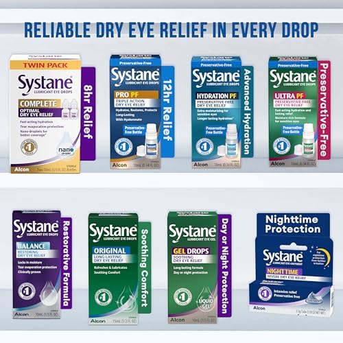 Systane Complete eye drops side view showing 10ml bottle size and branding.