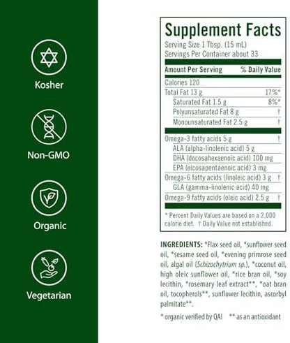 Flora Udos Choice vegetarian omega supplement liquid formula label details