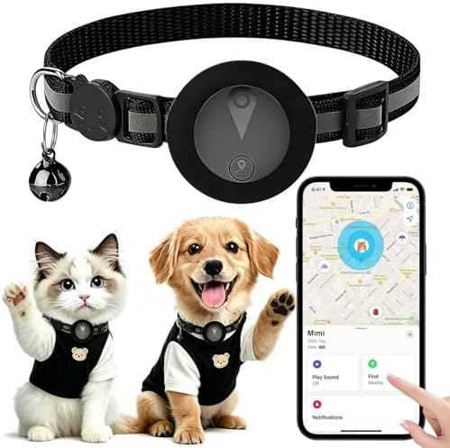Focushine cat tracking collar adjustable black nylon strap with silicone holder