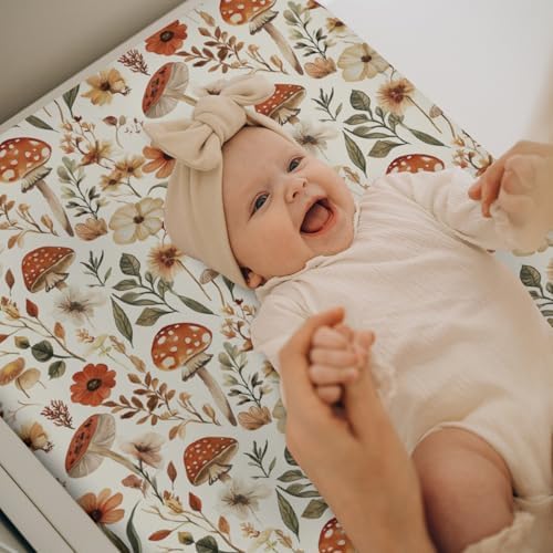 ZoUbqchY retro mushroom forest baby changing mat cover stretched