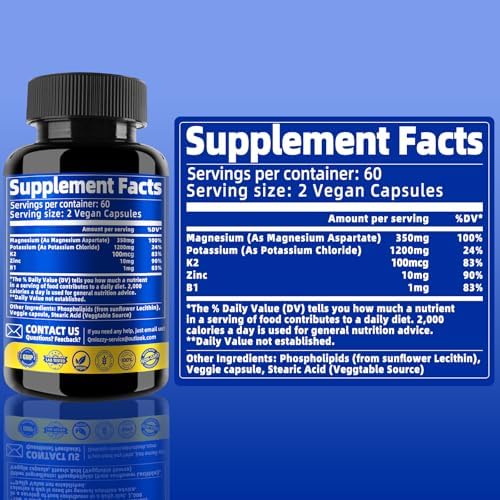 Qmiozzy brand zinc magnesium potassium dietary supplement bottle highlighting the sixty day supply.