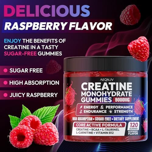 AEQNJV 120 Count Raspberry Creatine Gummies supplement facts label detail