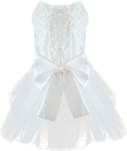 MAMORE dog wedding dress white lace front view princess formal tutu outfit