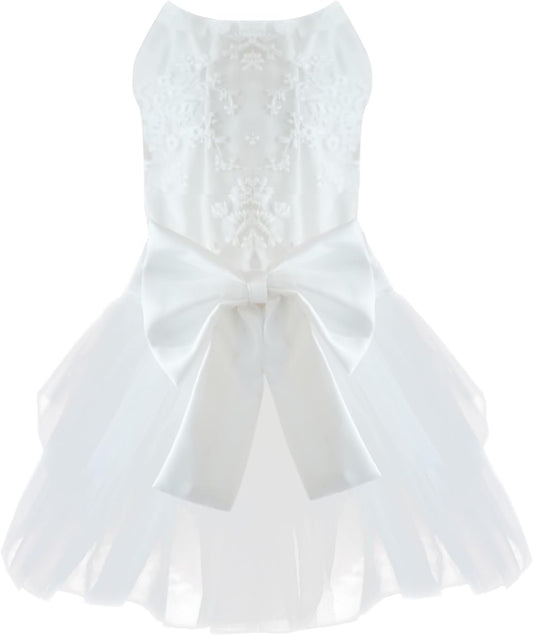 MAMORE dog wedding dress white lace front view princess formal tutu outfit
