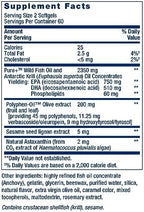 Life Extension Super Omega 3 Plus rear label showing dosage instructions and warnings.