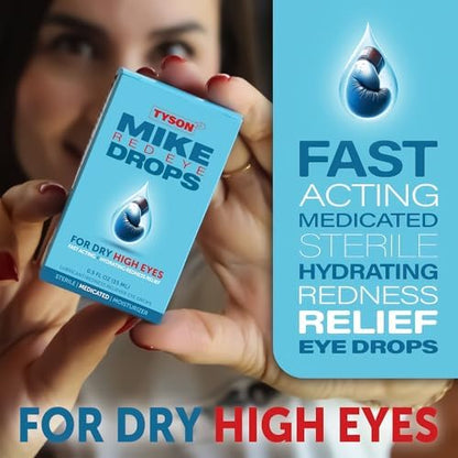 Mike Tyson eye drops 15ml bottle for dry high eyes.