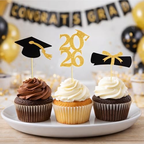 Graduation diploma theme cupcake decorations set