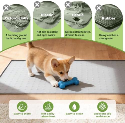 Waterproof dog bowl mat protecting hardwood floor