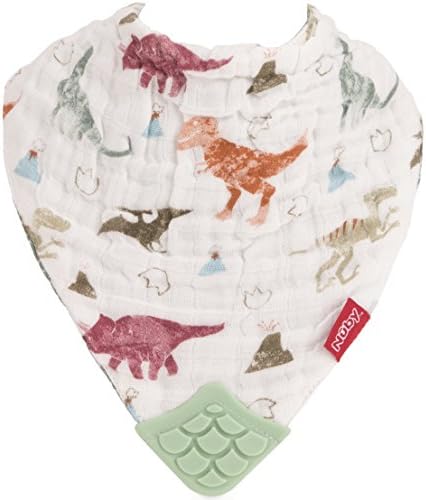 Three pack nuby muslin bibs featuring dinosaur and bear patterns