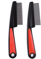 2 Pieces Fine Tooth and Wide Tooth Dog Grooming Comb - Rubber Handle Hair Comb for Small Dogs & Cats with Flea and Tick Removal (2PCS, Black Red) - Image 2
