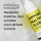 Close-up of the prebiotic ingredients list on the Zero Taboos intimate cleanser bottle.