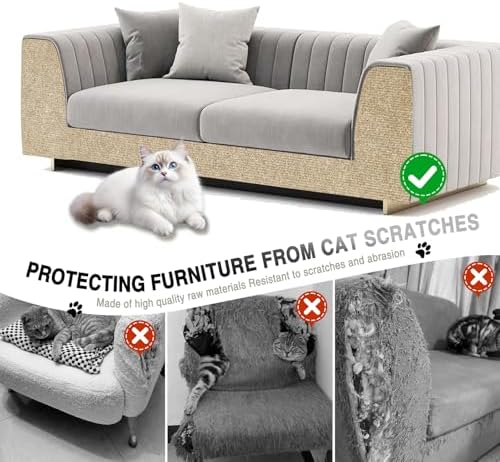 ZLAFM felt cat scratch mat applied onto the side of a modern living room couch