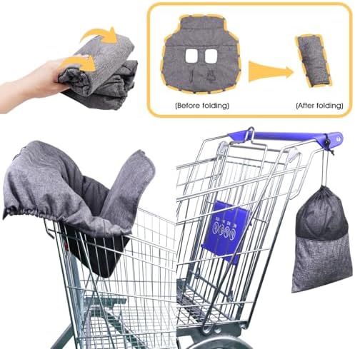 WedFeir baby cart cover folded compactly into its attached grey storage pouch.