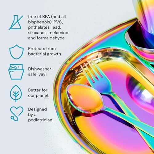 Close up of pediatrician designed rainbow fork and spoon tines