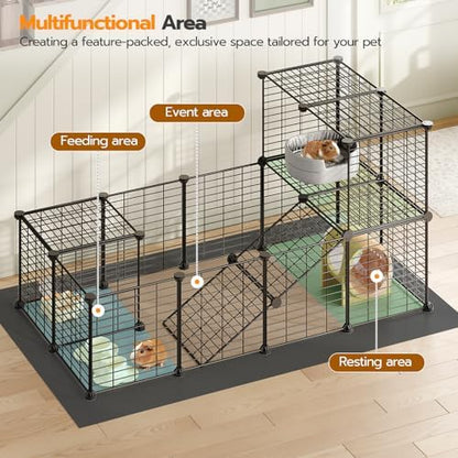 HOOBRO 24 Panels Guinea Pig Cage with Waterproof Mat and Ramp, 57" x 31.5" x 23.6" Loft Design Small Animal Playpen, Rabbit Cage, Bunny Cage, Pet Playpen, Indoor Outdoor Yard Fence, Black BK03PP03 - Image 3