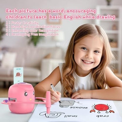 Pink smart card-type painting robot with educational word cards collection