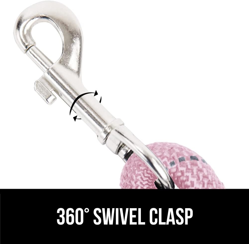 Pink reflective puppy training leash laid out showing full 5 feet length