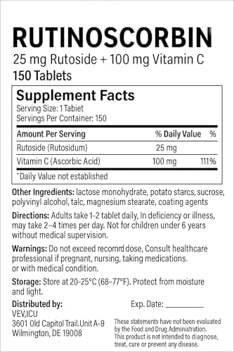 Rutinoscorbin European version supplement box details demonstrating dual action ingredients