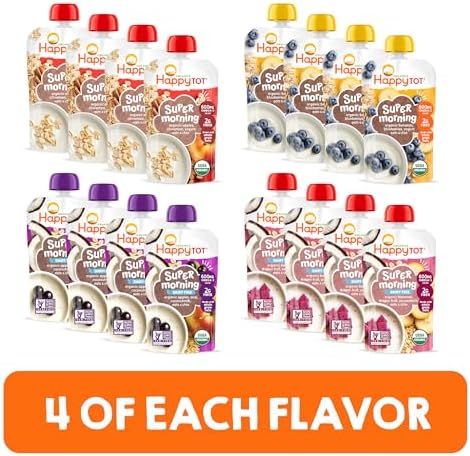 Toddler eating Happytot organic fruit and oat pouch