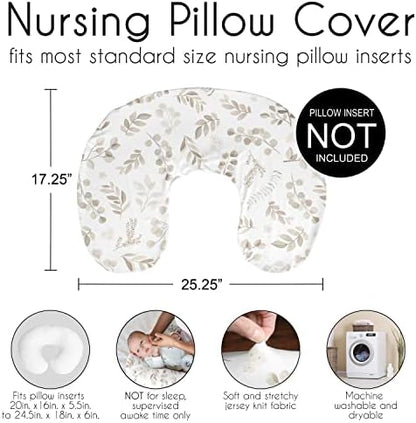 Soft stretch knit texture of botanical nursing pillow cover