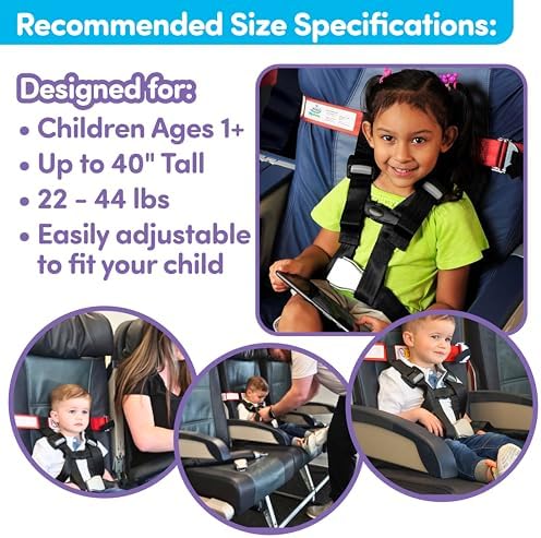 Toddler safety harness installed on an airline passenger seat