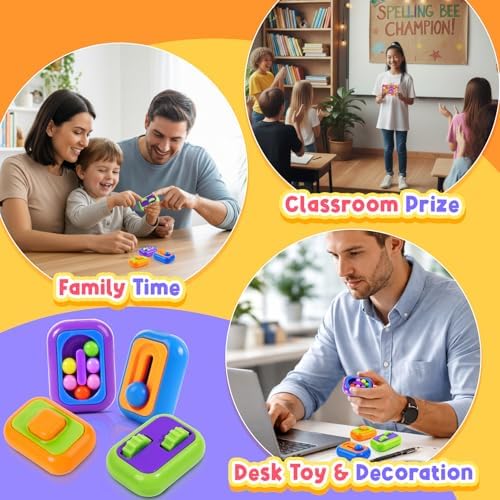 Four different styles of Small Fish multi-modal anxiety relief toys arranged together.